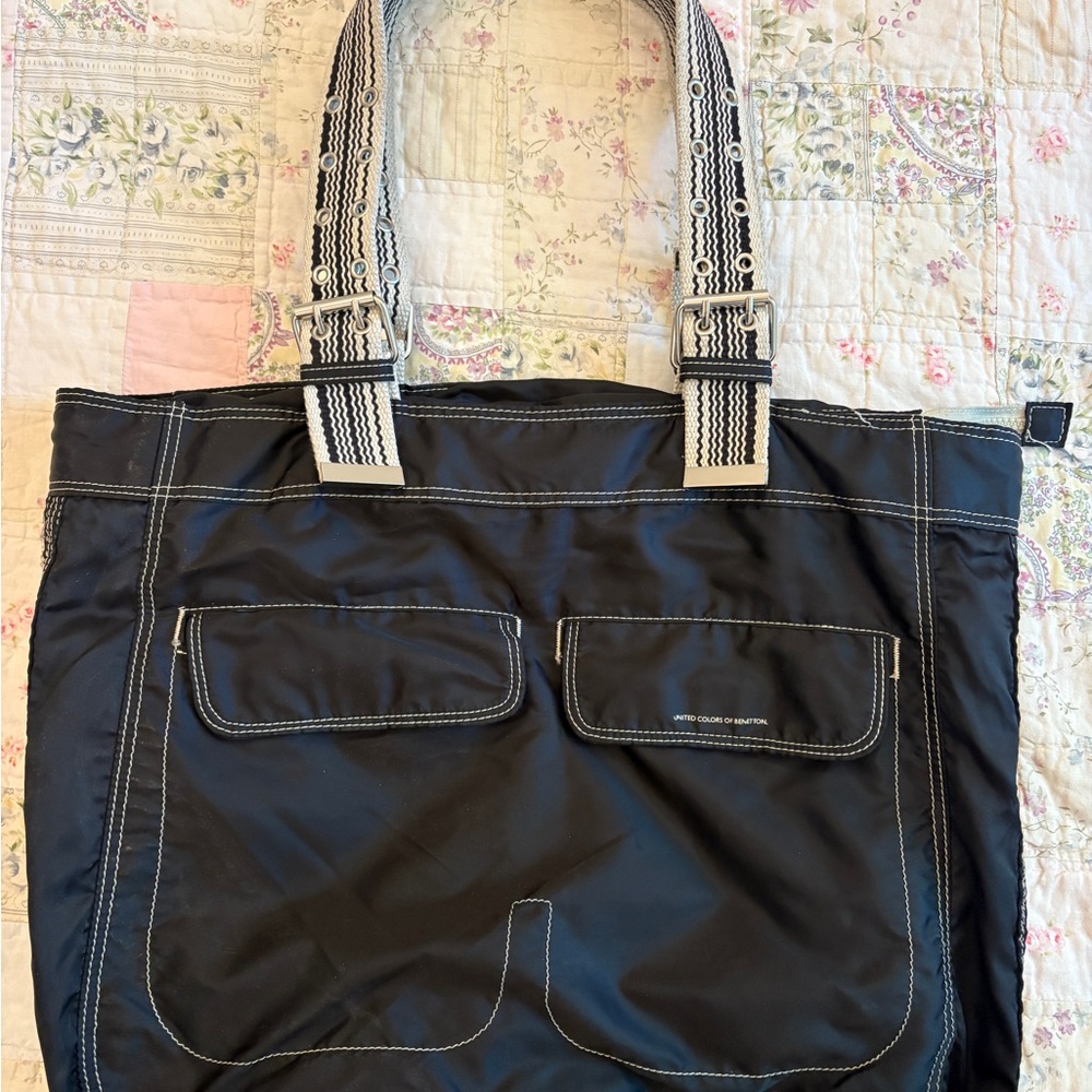 United Colors Of Benetton Tan and Black Tote Bag Modern Aesthetic